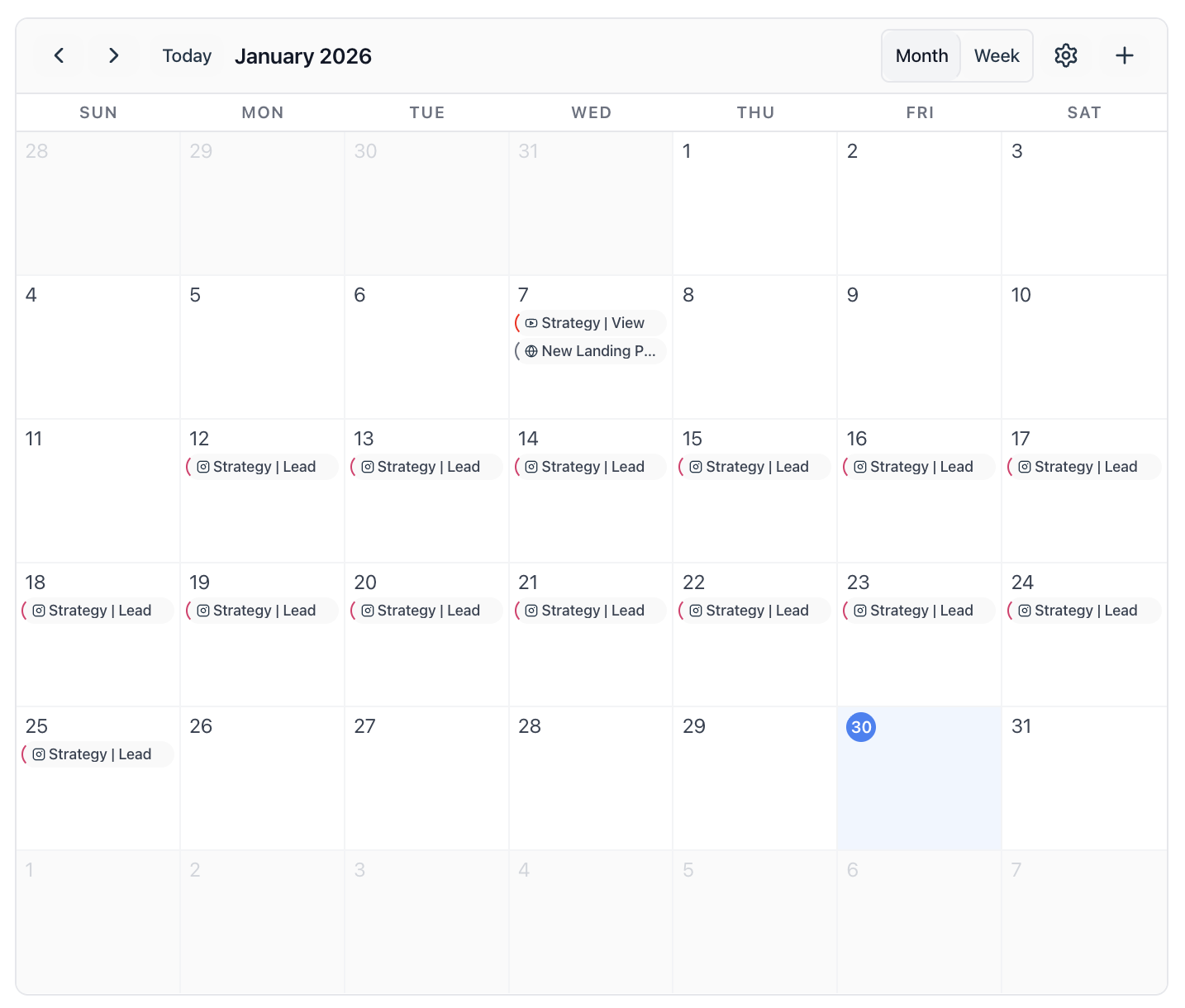 Content calendar in Quixli